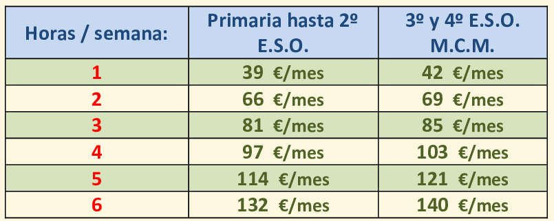 horarios 4º prim. - 2º ESO